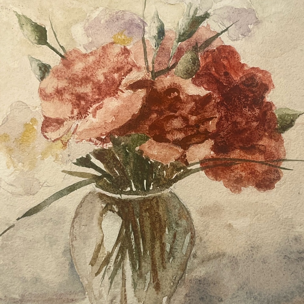 ORIGINAL hand painted Floral Watercolor Art in Blue Mat - Picture 4 of 9